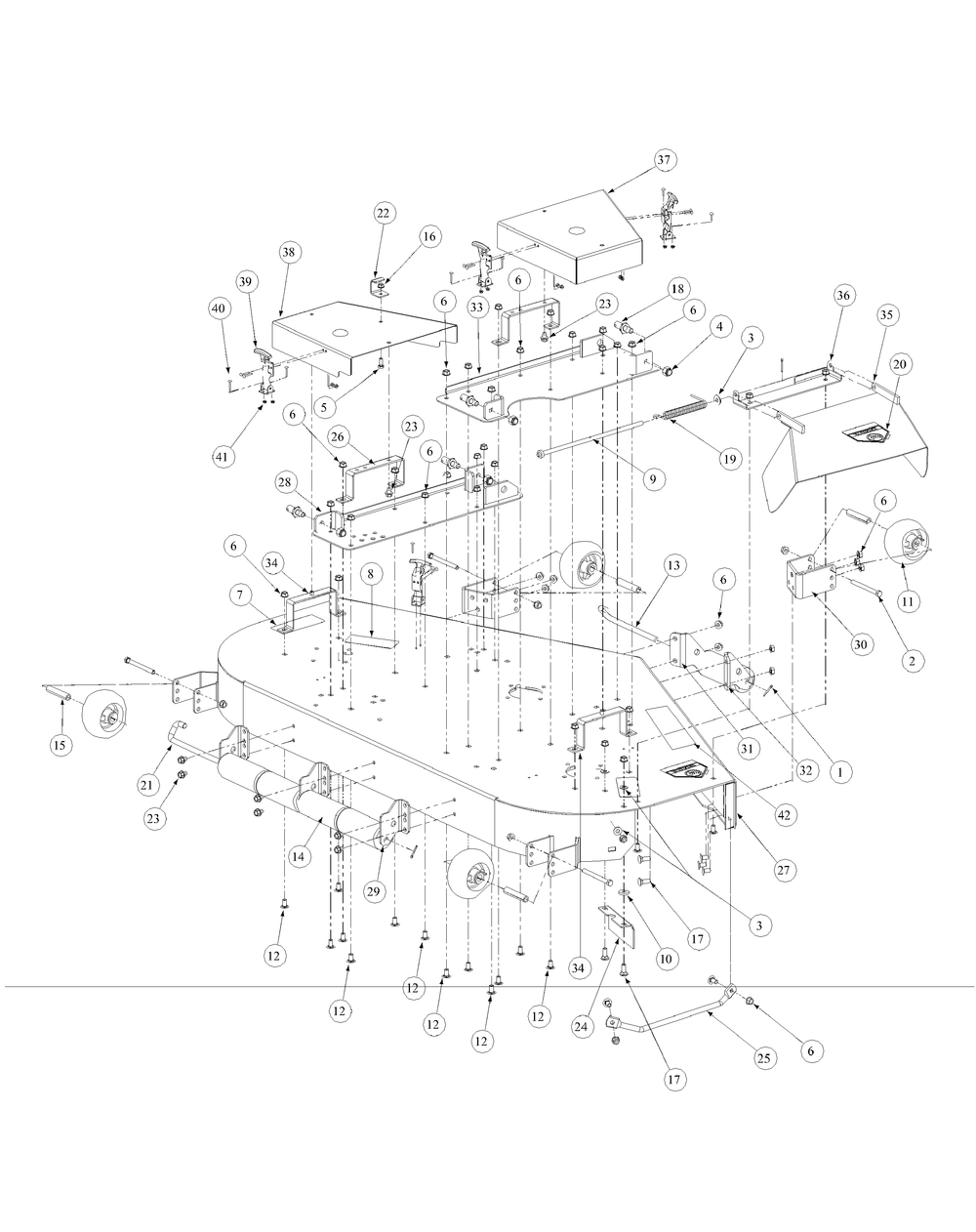 Fabricated Cutter Deck Diagram and Parts List for M60-KH 53AB5BAX150-25-HP Cub Cadet Lawn Tractor